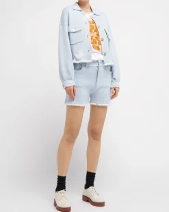 Women Barrie Denim fringed cashmere and cotton jacket