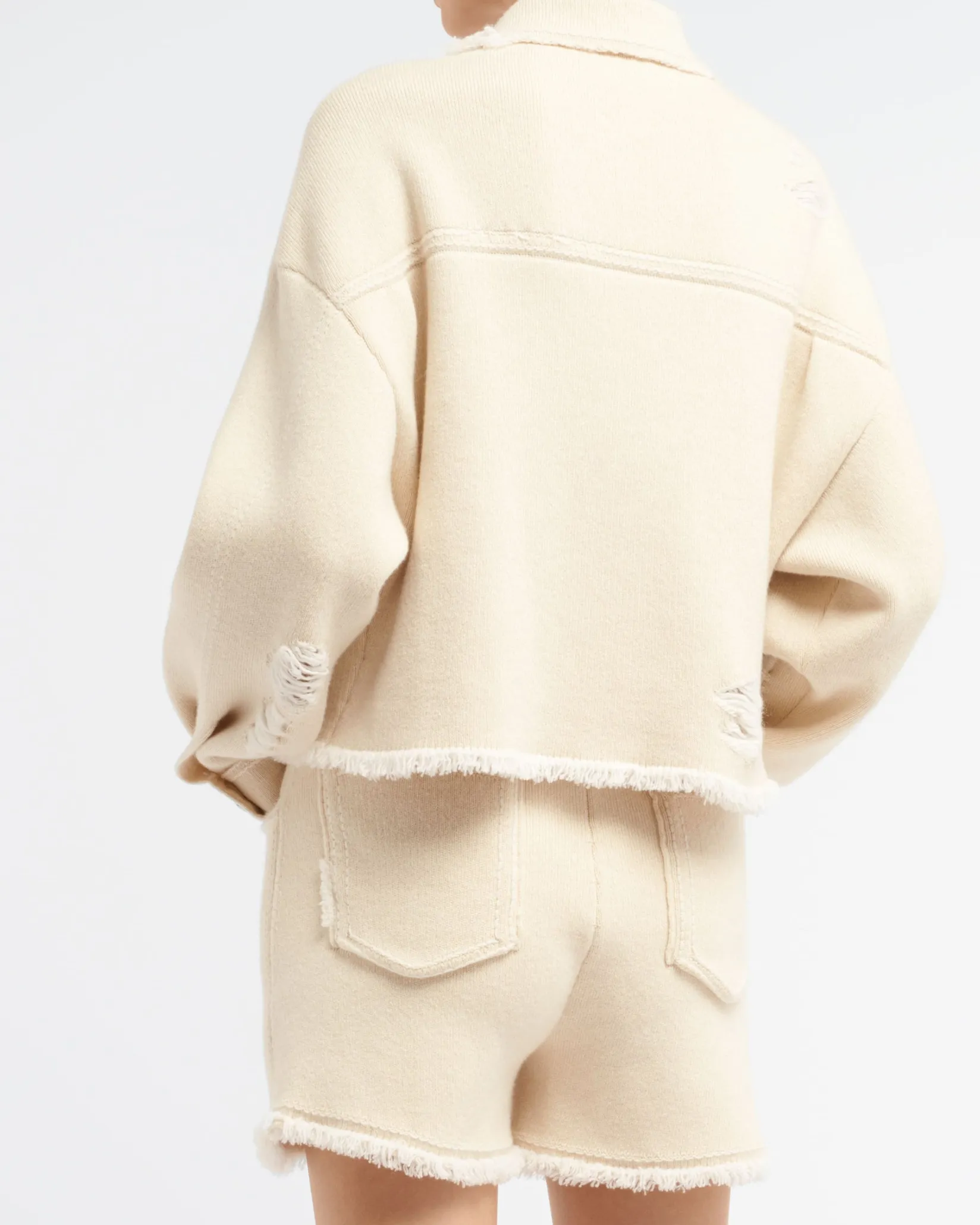 Women Barrie Denim fringed cashmere and cotton shorts