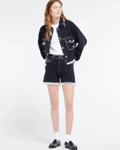 Women Barrie Denim fringed cashmere and cotton jacket