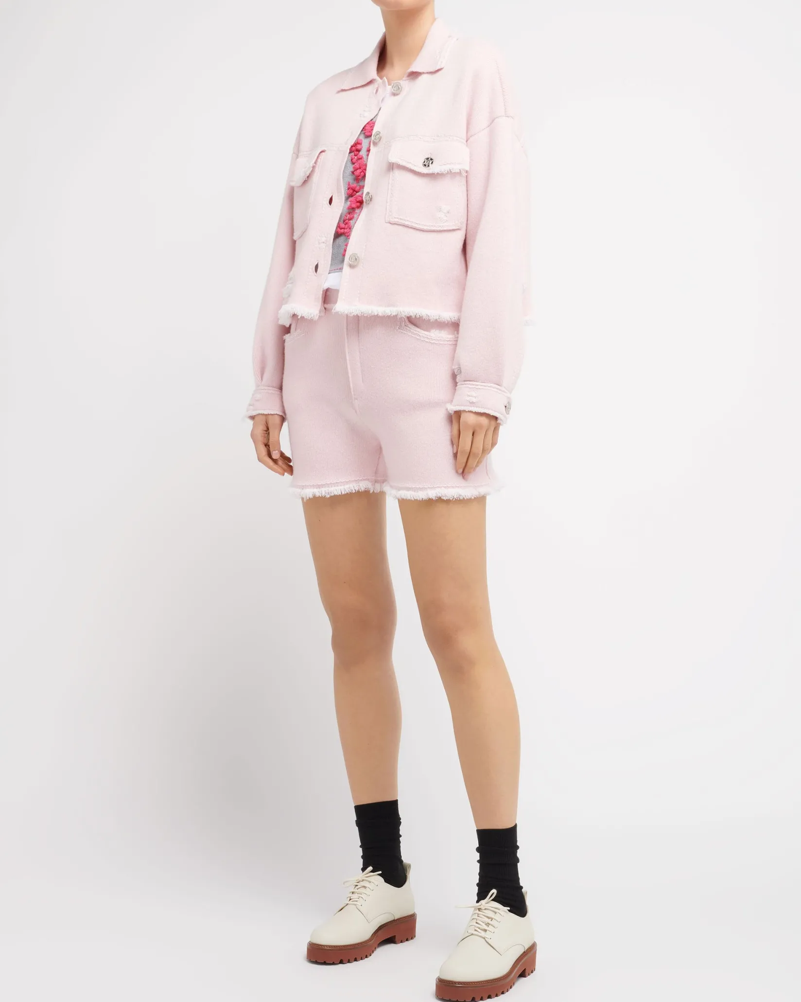 Women Barrie Denim fringed cashmere and cotton jacket