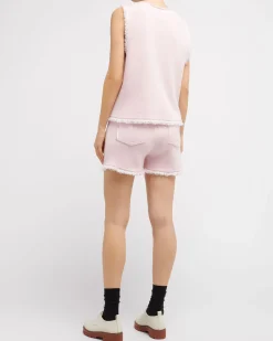 Women Barrie Denim fringed cashmere and cotton shorts