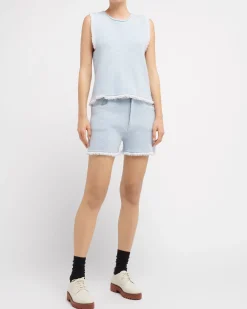 Women Barrie Denim fringed cashmere and cotton top