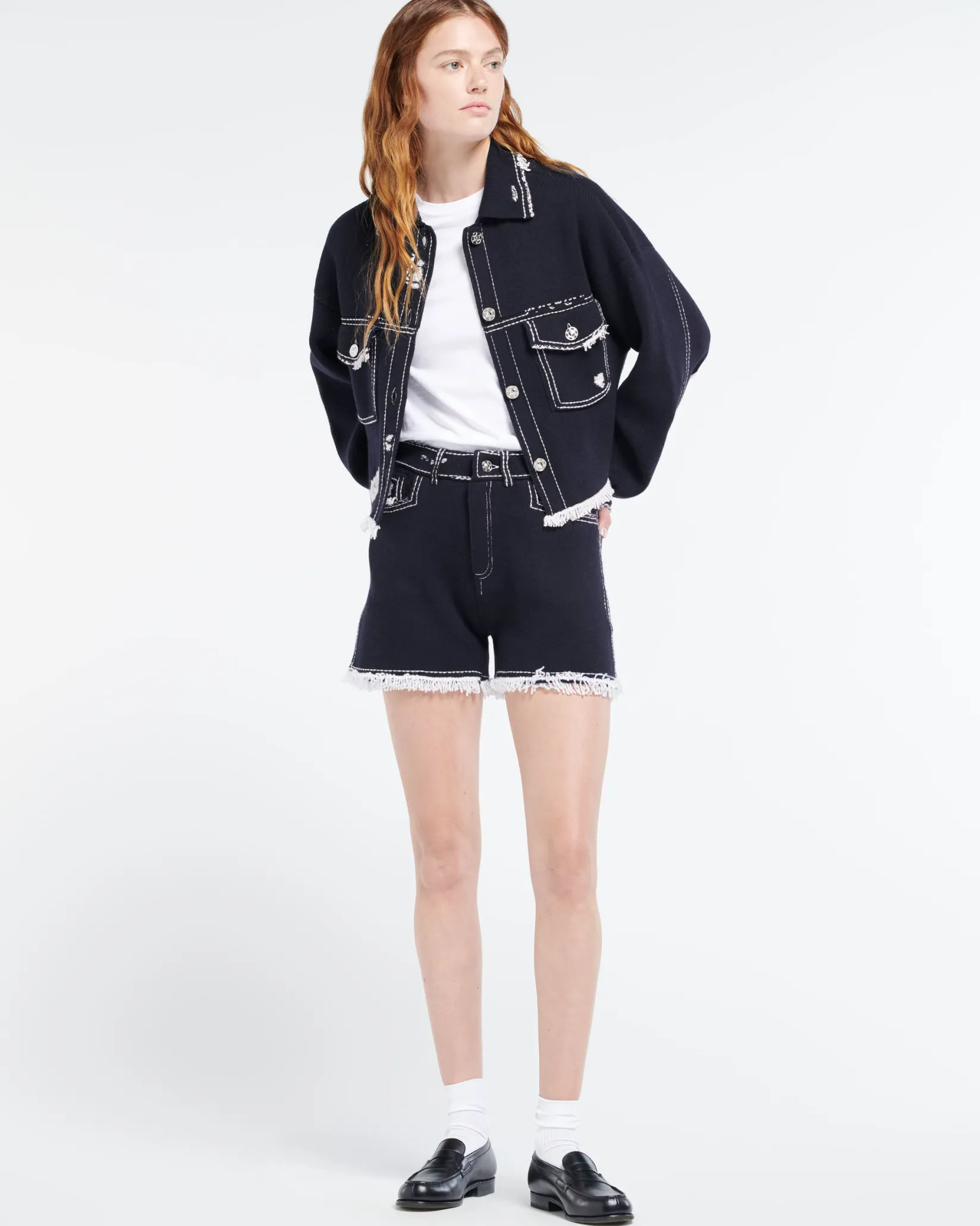 Women Barrie Denim fringed cashmere and cotton shorts