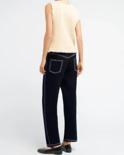 Women Barrie Denim Fringed cashmere and cotton top