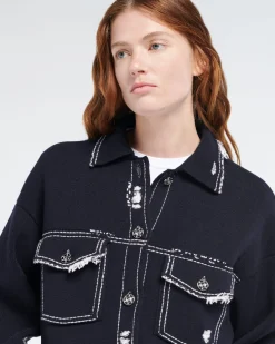 Women Barrie Denim fringed cashmere and cotton jacket