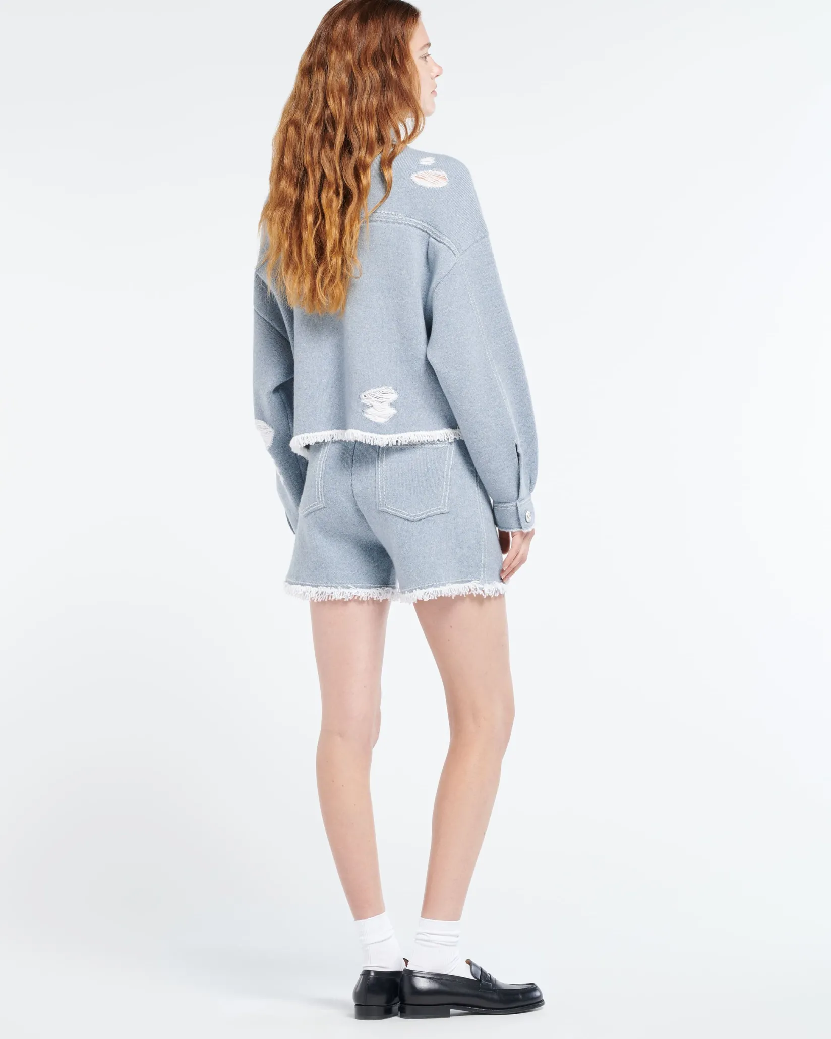 Women Barrie Denim fringed cashmere and cotton shorts