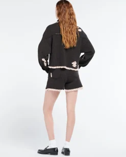 Women Barrie Denim fringed cashmere and cotton jacket