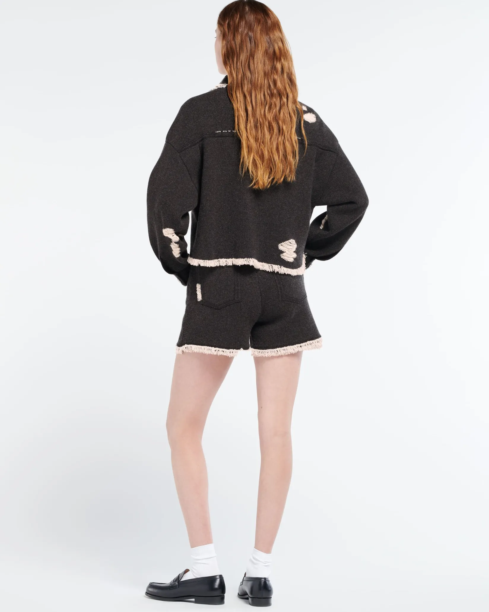 Women Barrie Denim fringed cashmere and cotton shorts