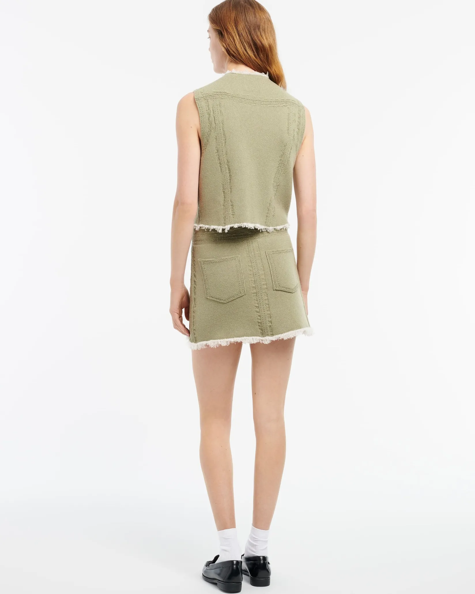 Women Barrie Denim fringed cashmere and cotton miniskirt