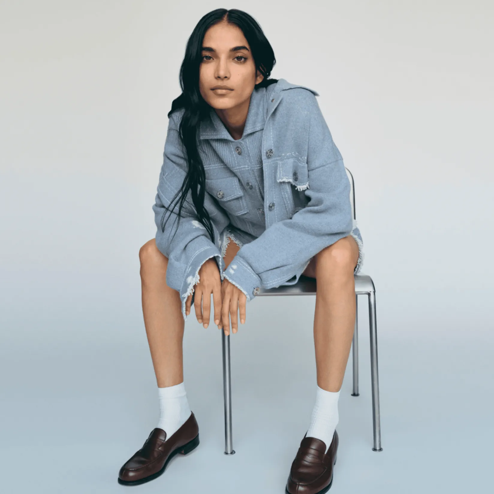 Women Barrie Denim fringed cashmere and cotton shorts
