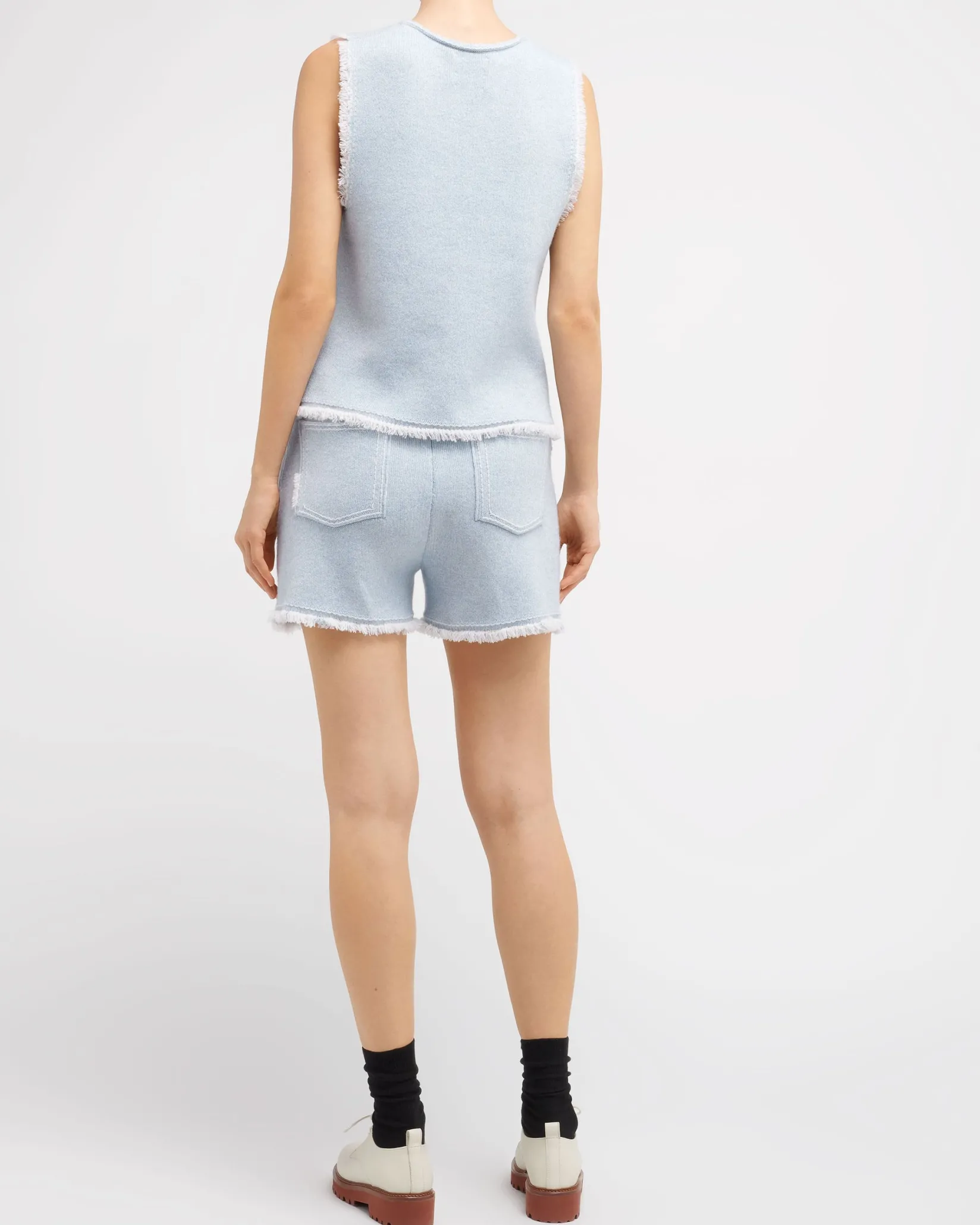 Women Barrie Denim fringed cashmere and cotton shorts