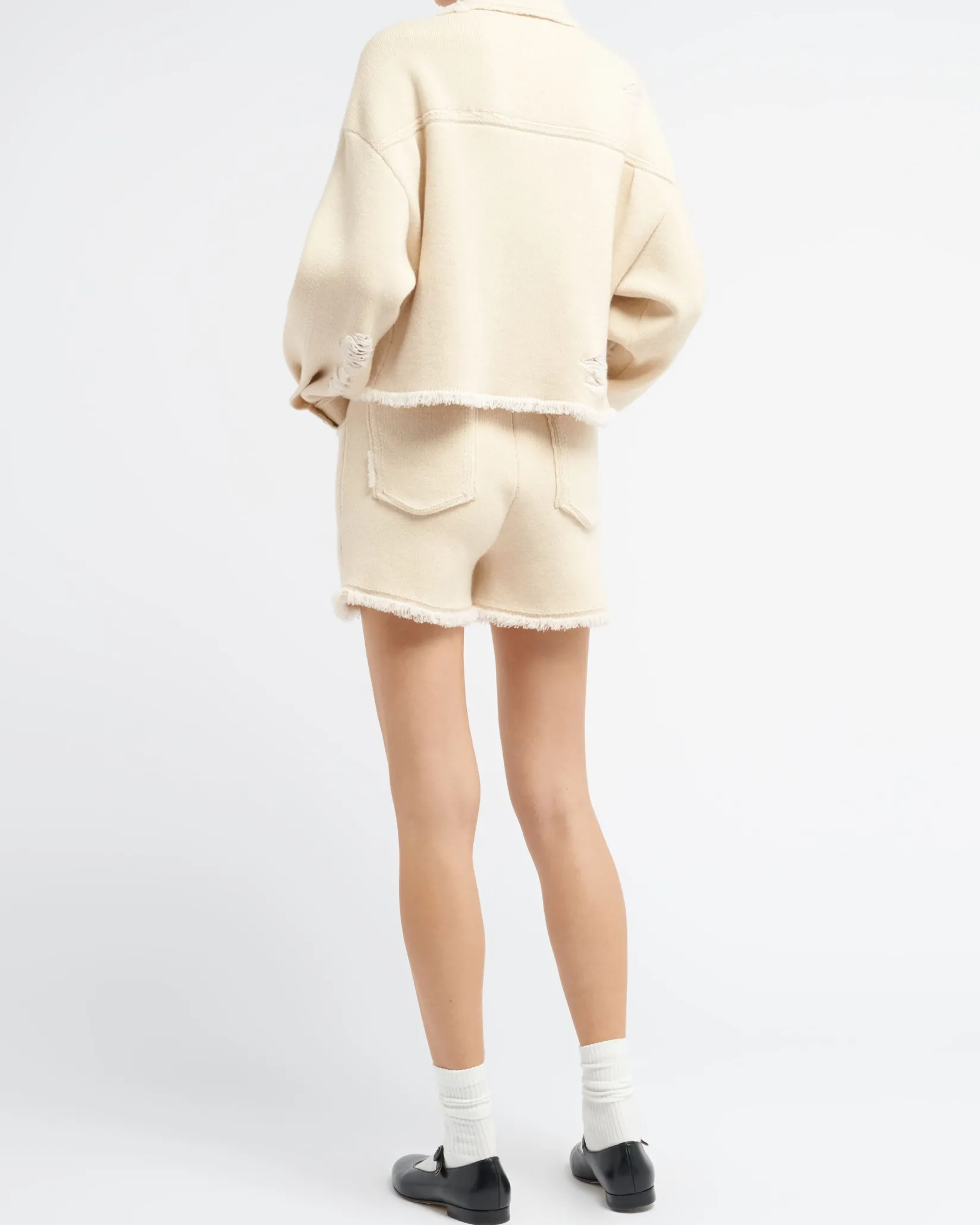 Women Barrie Denim fringed cashmere and cotton shorts