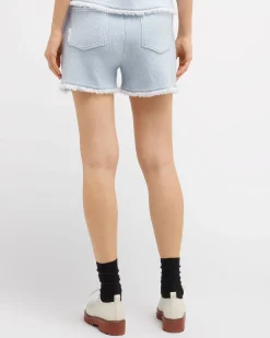 Women Barrie Denim fringed cashmere and cotton shorts