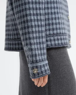 Women Barrie Denim jacket in cashmere and cotton with gingham pattern