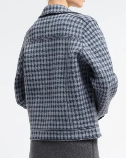 Women Barrie Denim jacket in cashmere and cotton with gingham pattern