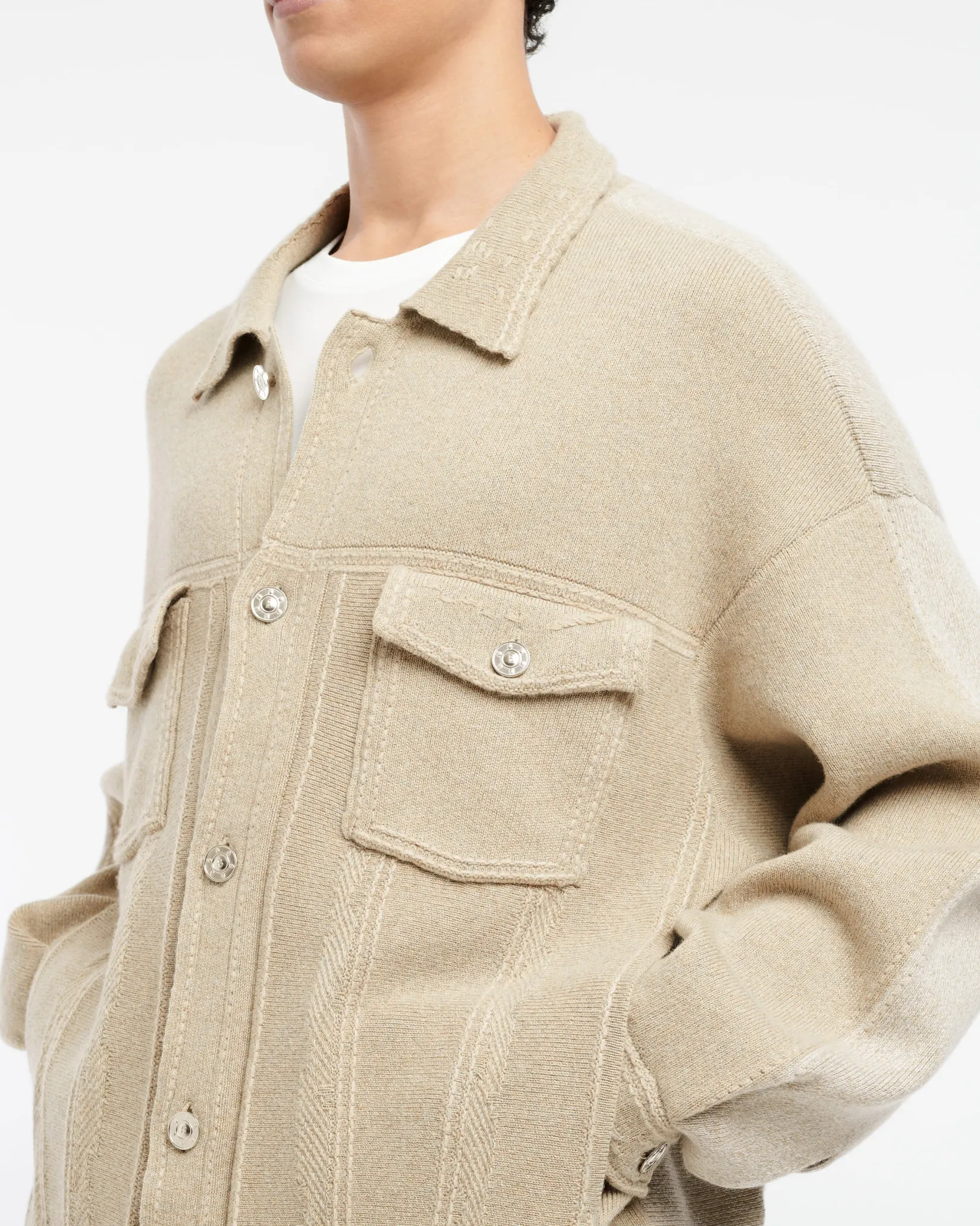 Barrie Denim oversized patchwork cashmere and cotton jacket