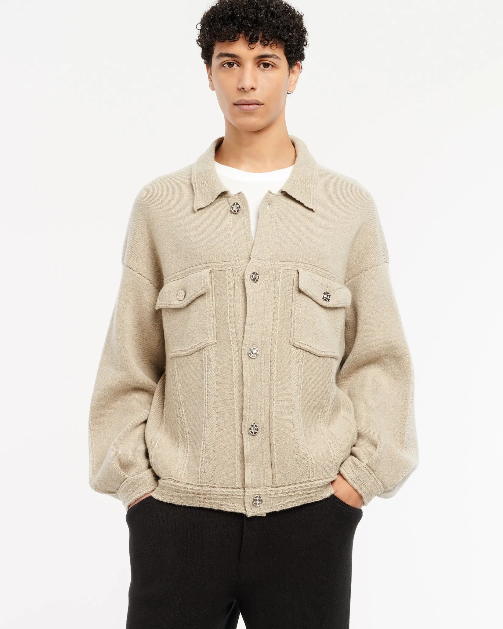 Barrie Denim oversized patchwork cashmere and cotton jacket