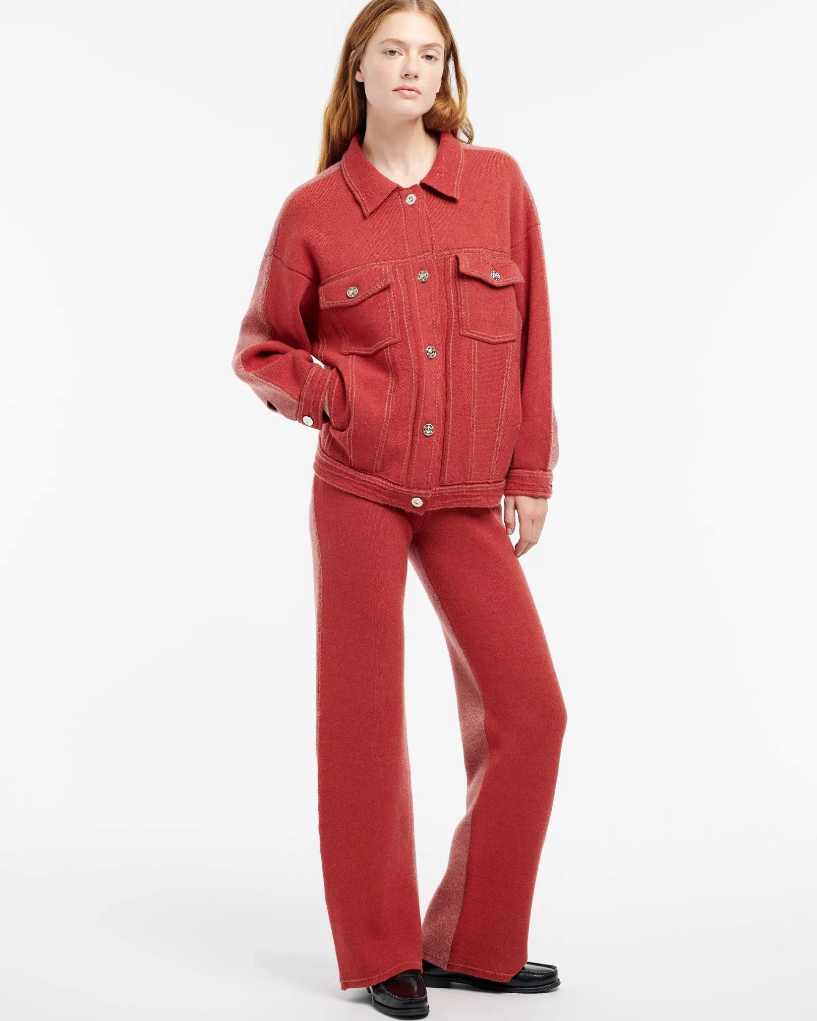Women Barrie Denim patchwork oversized cashmere and cotton jacket