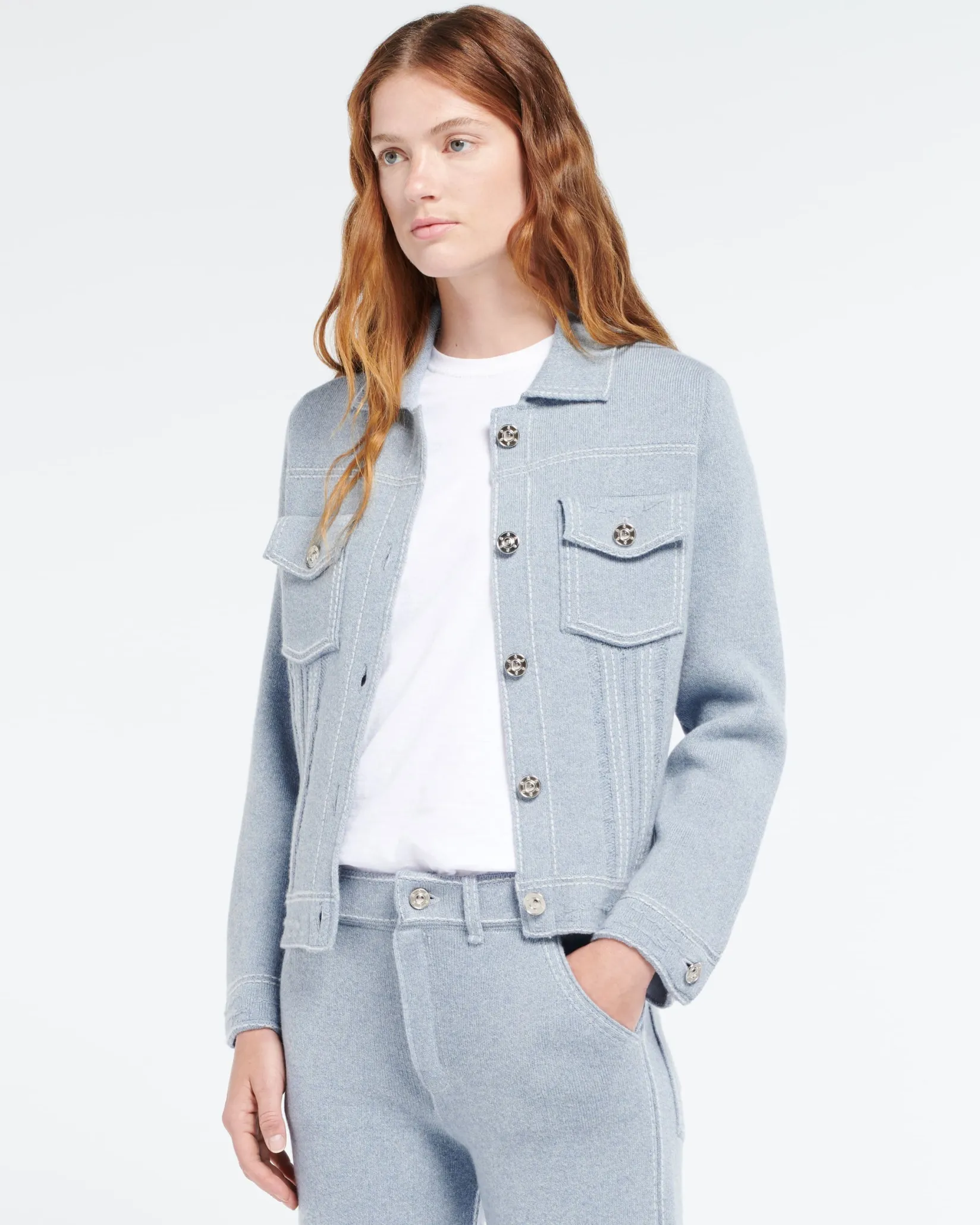 Women Barrie Denim regular cashmere and cotton jacket