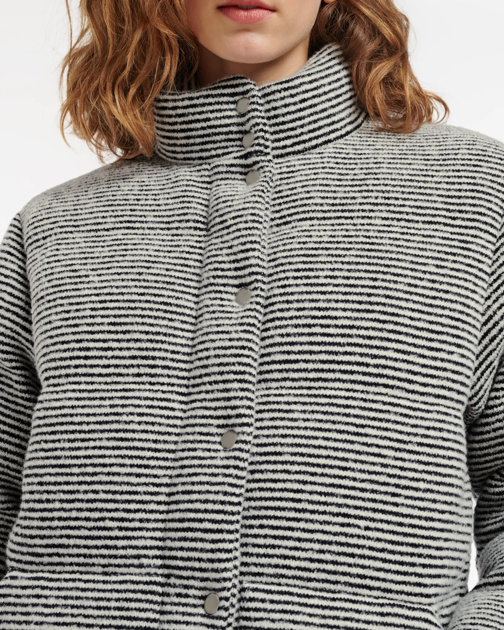 Women Barrie Down jacket in cashmere, wool and silk with thin stripes