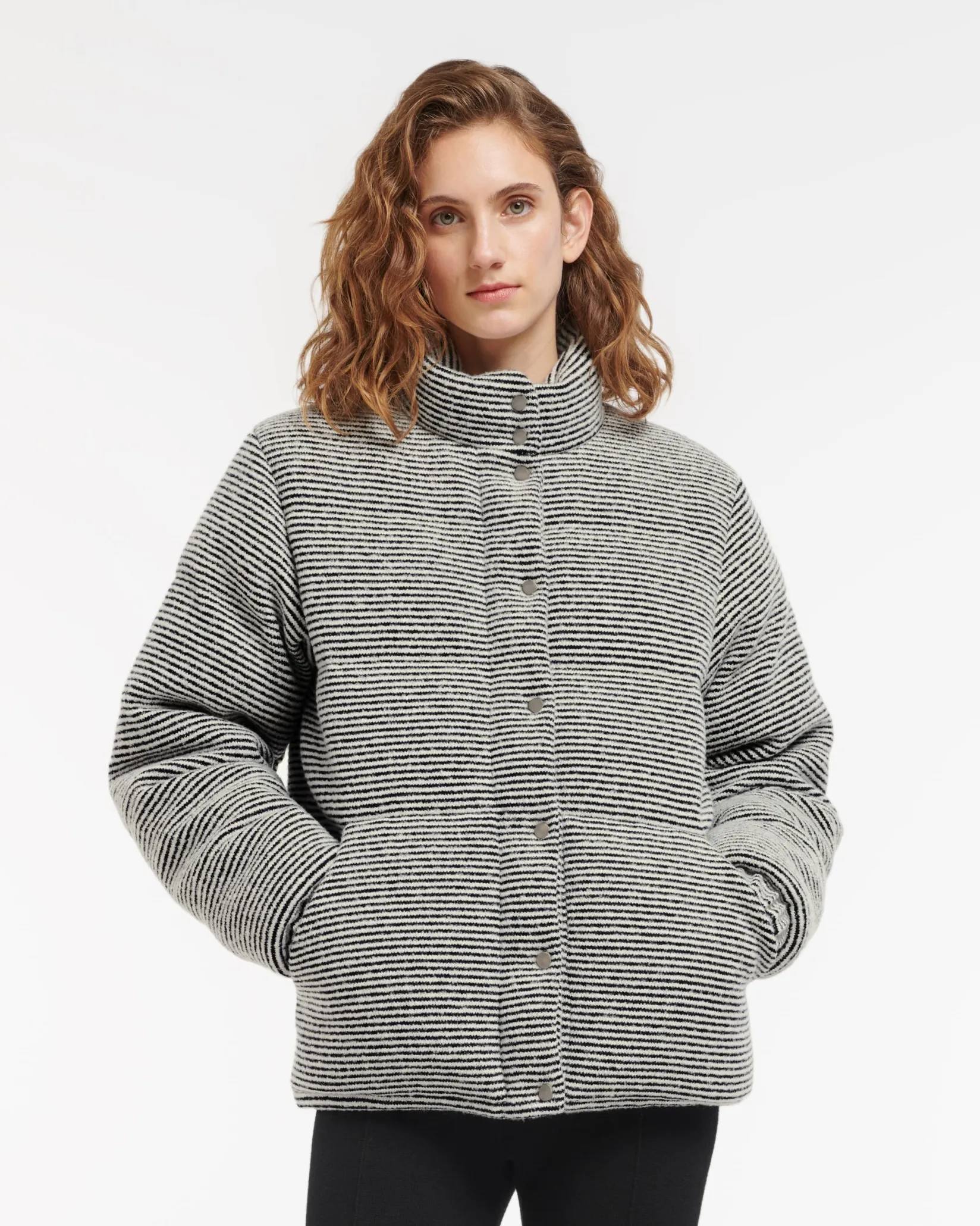 Women Barrie Down jacket in cashmere, wool and silk with thin stripes