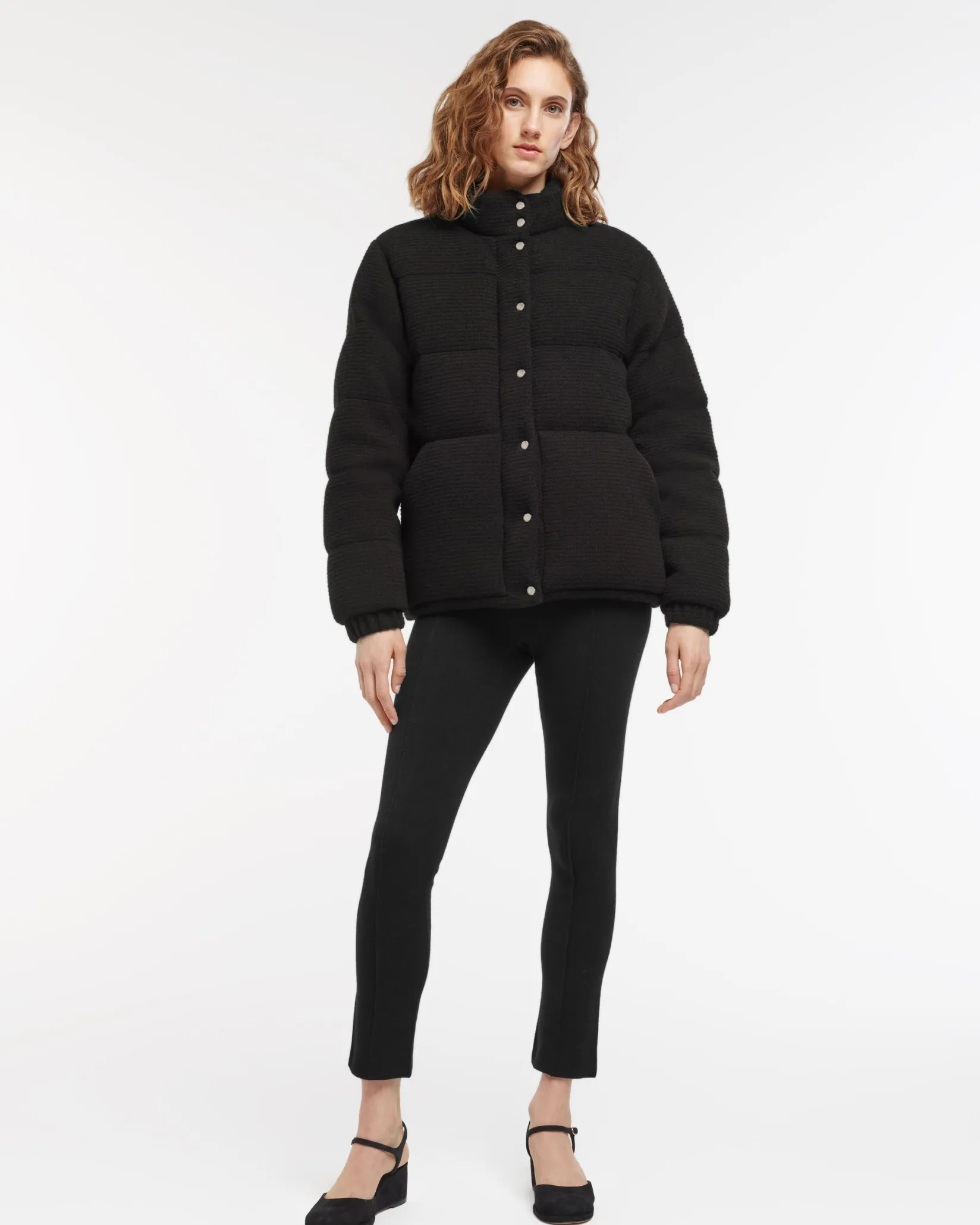 Women Barrie Down jacket in cashmere, wool and silk with thin stripes
