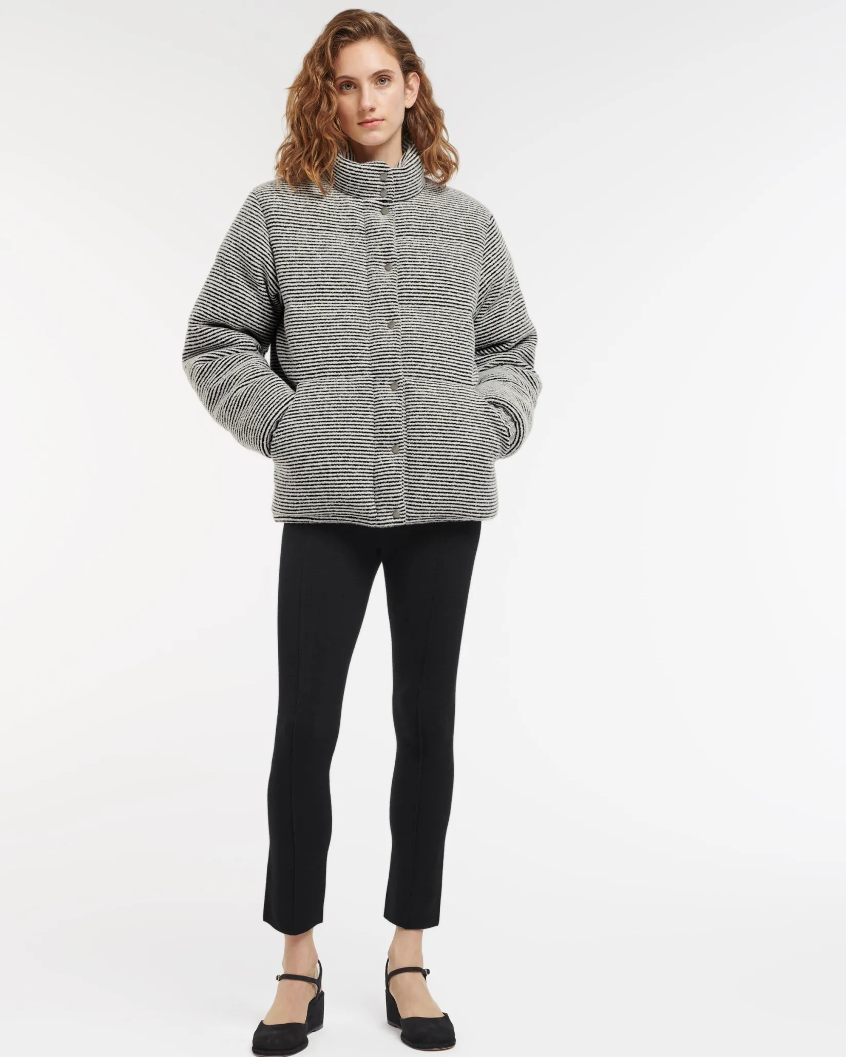 Women Barrie Down jacket in cashmere, wool and silk with thin stripes
