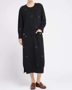 Women Barrie Iconic long dress in cashmere with floral embroidery