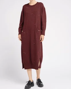 Women Barrie Iconic long dress in cashmere with floral embroidery