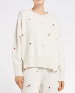 Women Barrie Iconic oversized jumper in cashmere with floral embroidery
