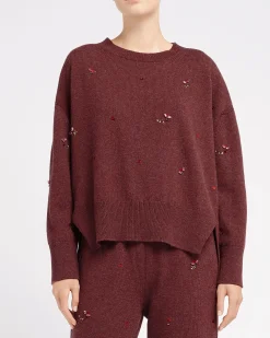 Women Barrie Iconic oversized jumper in cashmere with floral embroidery