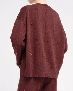 Women Barrie Iconic oversized jumper in cashmere with floral embroidery