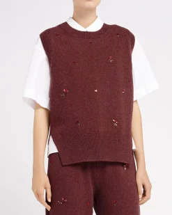Women Barrie Iconic sleeveless jumper in cashmere with floral embroidery