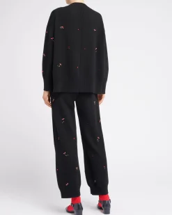 Women Barrie Iconic trousers in cashmere with floral embroidery