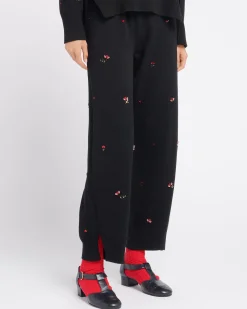 Women Barrie Iconic trousers in cashmere with floral embroidery
