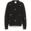 Women Barrie Jumper in chunky cashmere with gold buttons with embroidery