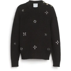 Women Barrie Jumper in chunky cashmere with gold buttons with embroidery
