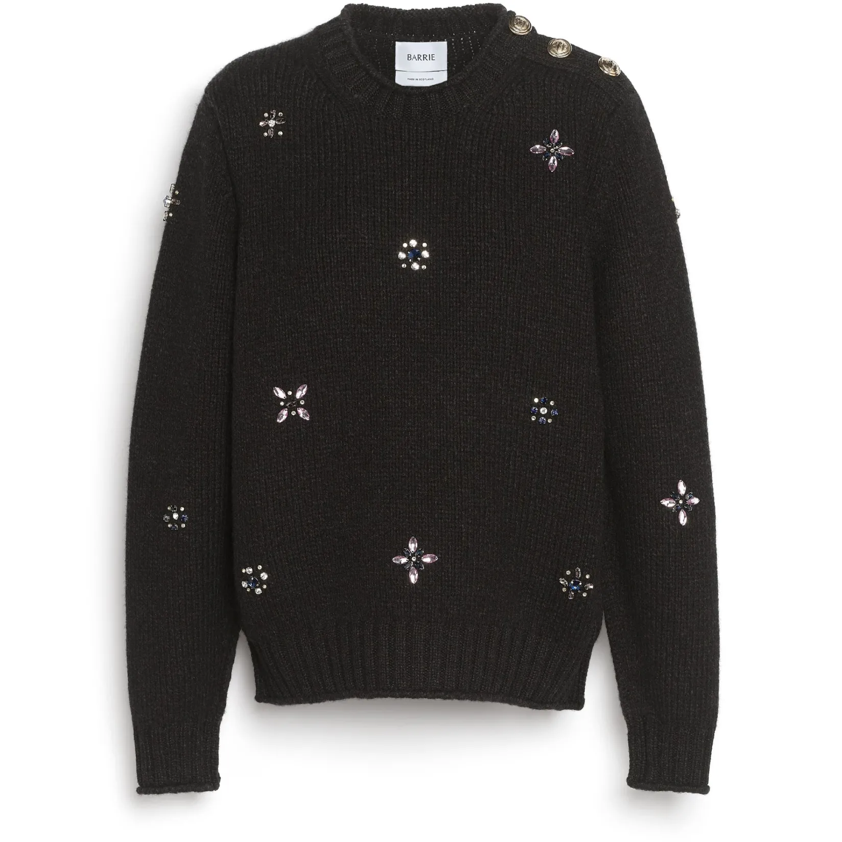Women Barrie Jumper in chunky cashmere with gold buttons with embroidery