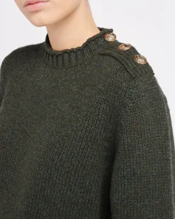 Women Barrie Jumper in chunky cashmere with gold buttons