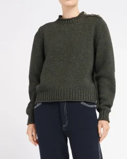 Women Barrie Jumper in chunky cashmere with gold buttons