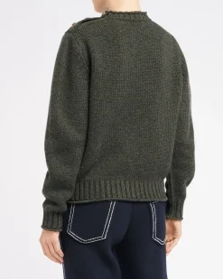 Women Barrie Jumper in chunky cashmere with gold buttons