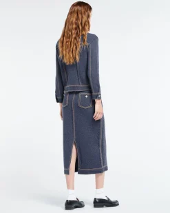 Women Barrie Long Denim skirt in cashmere and cotton