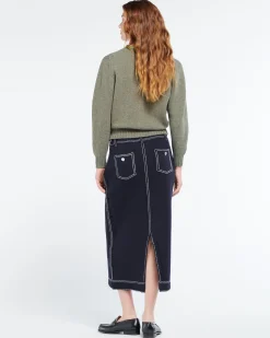 Women Barrie Long Denim skirt in cashmere and cotton