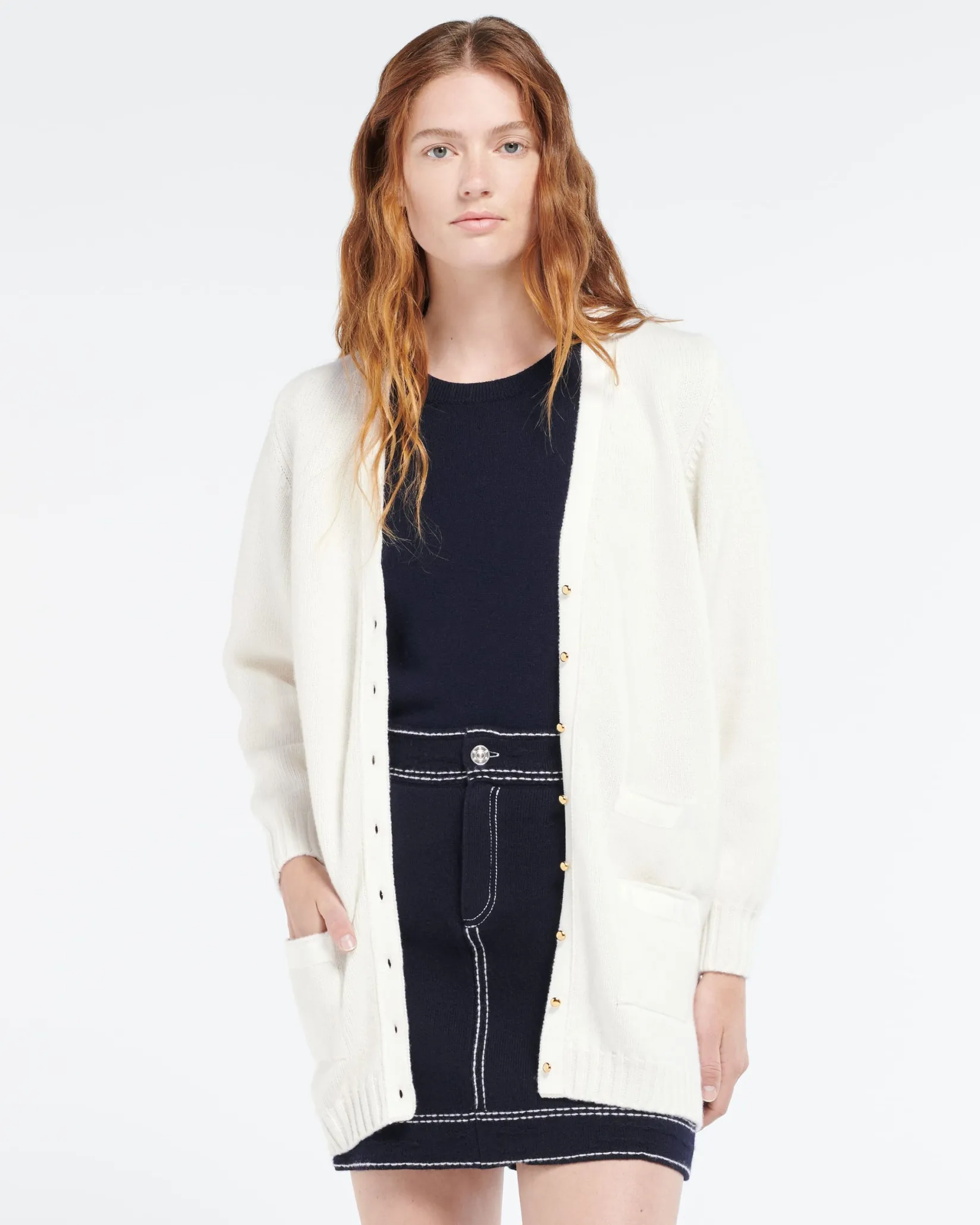 Women Barrie Long wool cardigan with ribbon detail