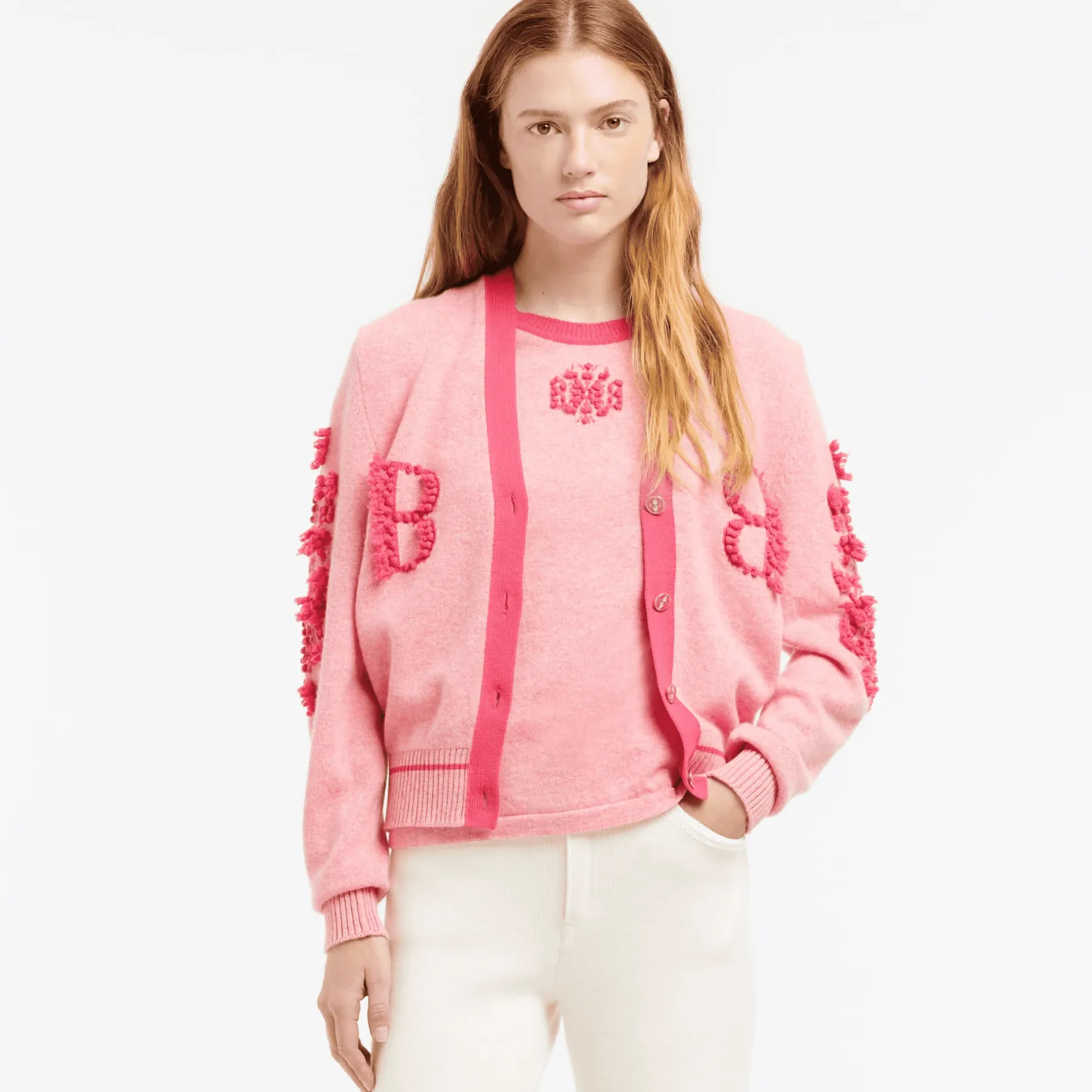 Women Barrie Mottled cashmere B logo V-neck cardigan