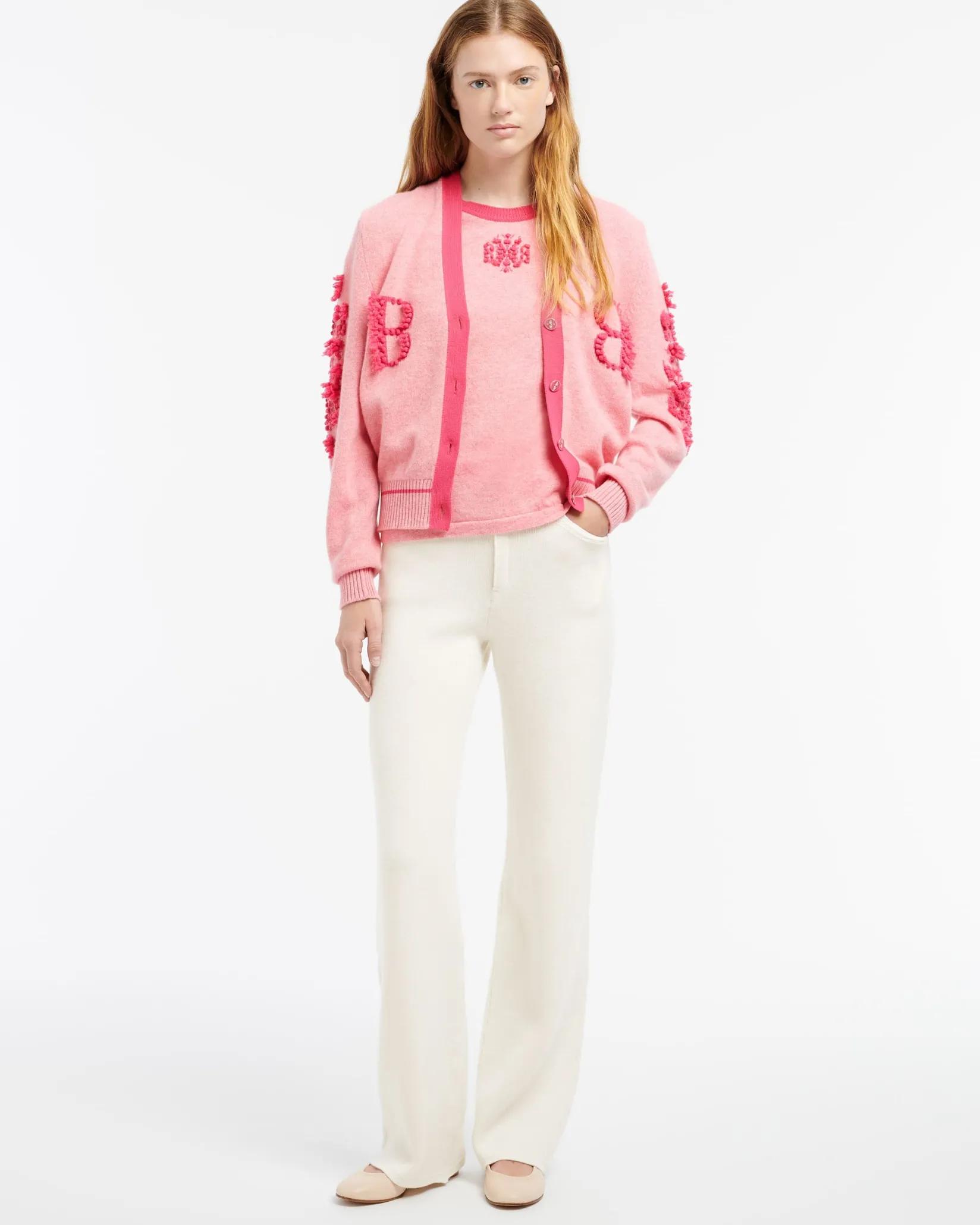 Women Barrie Mottled cashmere B logo V-neck cardigan