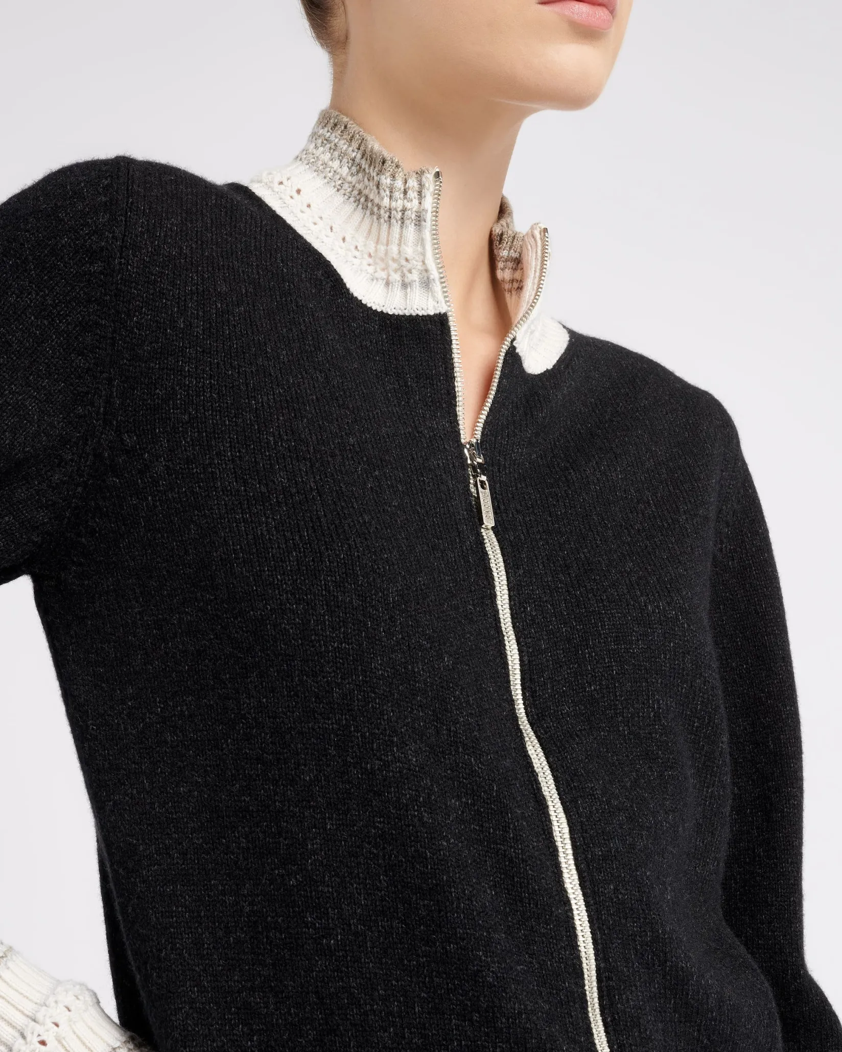 Women Barrie Mottled cashmere zip-up cardigan
