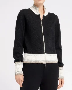 Women Barrie Mottled cashmere zip-up cardigan