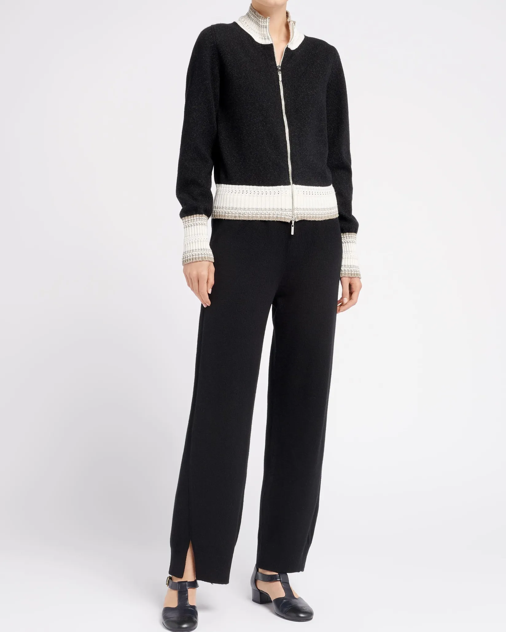 Women Barrie Mottled cashmere zip-up cardigan