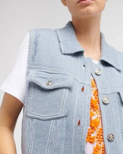 Women Barrie Oversized sleeveless denim jacket in cashmere and cotton